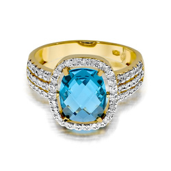 Pierścionek w żółtym złocie próby 585 model T-313 topaz 3,00ct i brylanty 