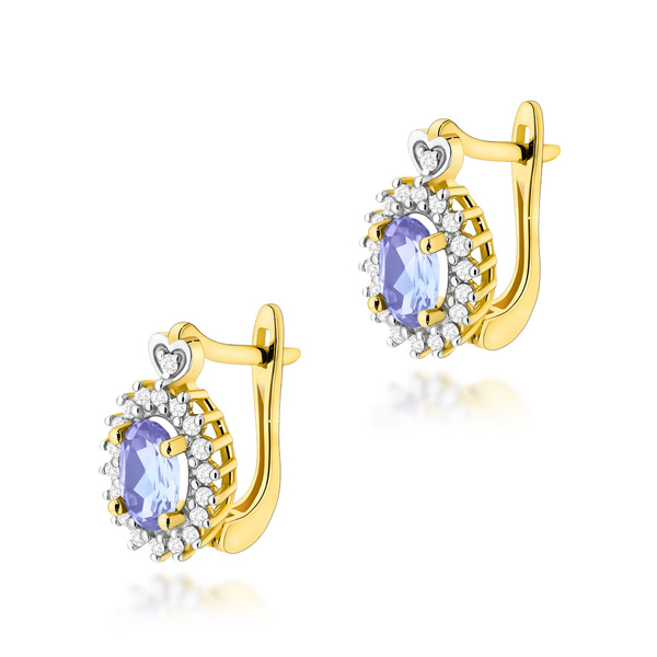 Kolczyki złote T-312 próby 0,585 z brylantami i tanzanitami 2x0,40ct
