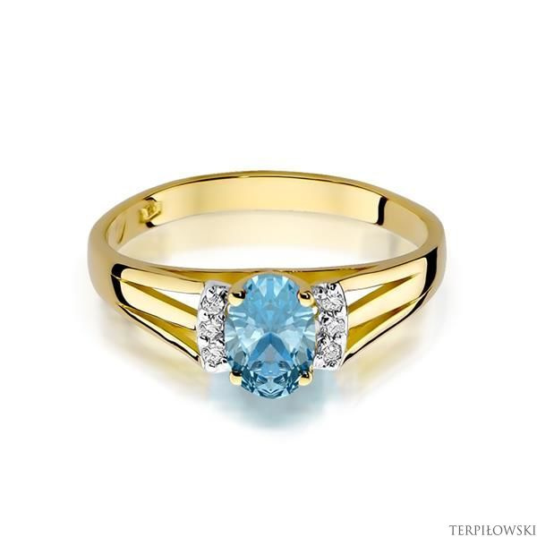 Pierścionek w żółtym złocie próby 585 model T-5 topaz 0,50ct i brylanty 0,05