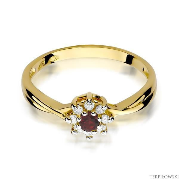 Pierścionek w żółtym złocie próby 585 model T-72 rubin 0,15ct i brylanty