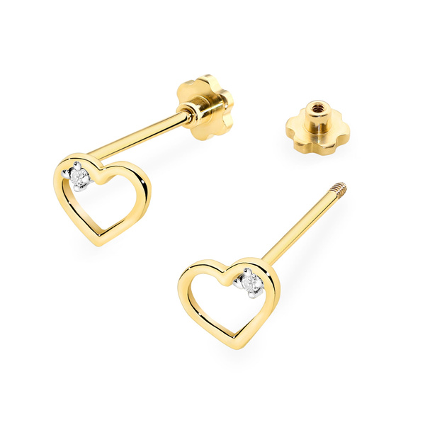 Kolczyki złote próby 0,585 k 0079z brylantami 2x0,05ct sztyft zakręcany