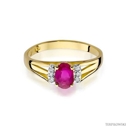 Pierścionek w żółtym złocie próby 585 model T-5 rubin 0,60ct i brylanty