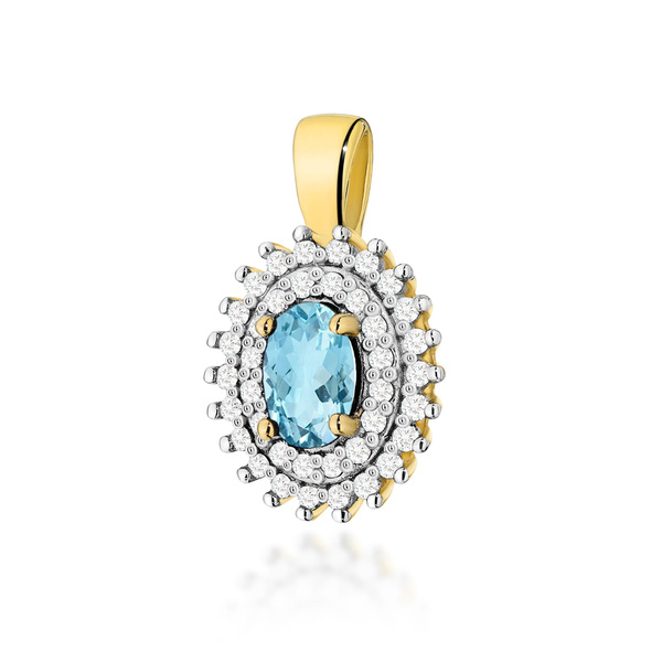 Zawieszka złota T-303 próby 0,585 z brylantami i topazem london blue 0,50ct