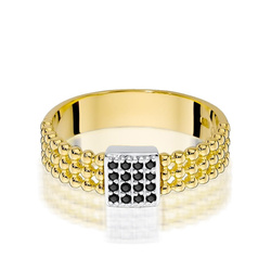 Pierścionek z żółtego złota z czarnymi brylantem 0.08ct  T-0353