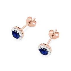 Kolczyki złote kwiaty sztyfty z szafirem 2 x 50ct próby 0,585 z brylantami to-510 sztyft zakręcany