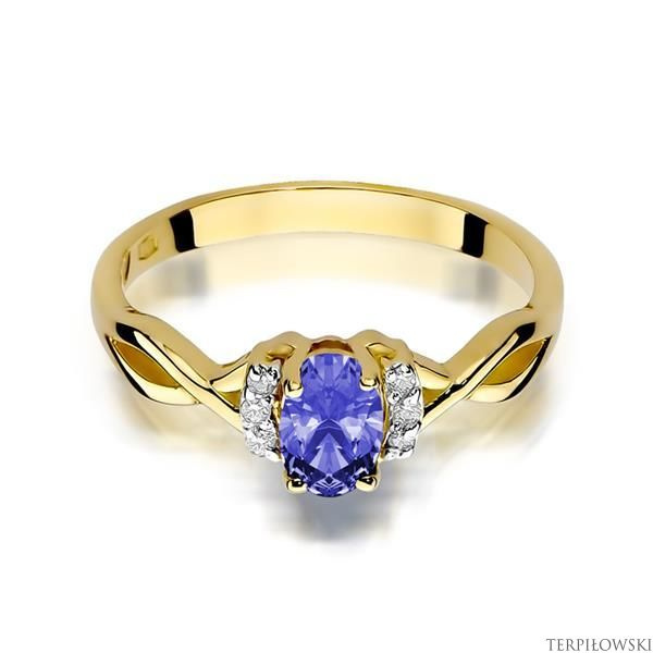 Pierścionek w żółtym złocie próby 585 model T-19 tanzanit 0,40ct i brylanty 