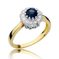 Pierścionek w żółtym złocie próby 585 model T-284 szafir 0,50ct i brylanty