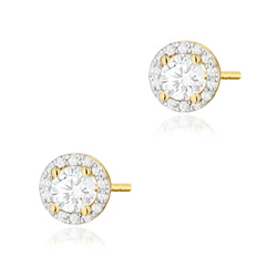 Kolczyki złote T-509 próby 0,585 z brylantami i białymi szafirami 2x0,60ct