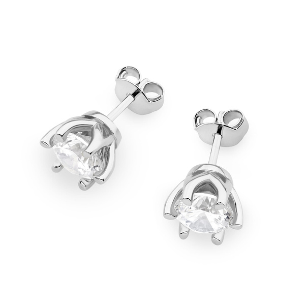 Kolczyki złote klasyczne punkciki sztyfty zakręcane próby 0,585 z brylantami laboratoryjnymi -0575 2x 1,00ct