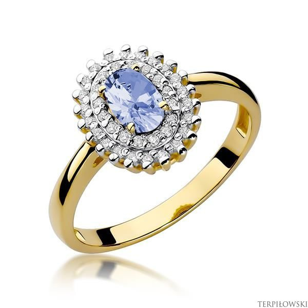 Pierścionek w żółtym złocie próby 585 model T-303 tanzanit 0,40ct i brylanty