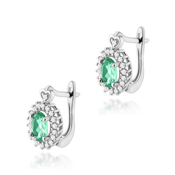 Kolczyki złote T-312 próby 0,585 z brylantami i szmaragdem 2x0,40ct