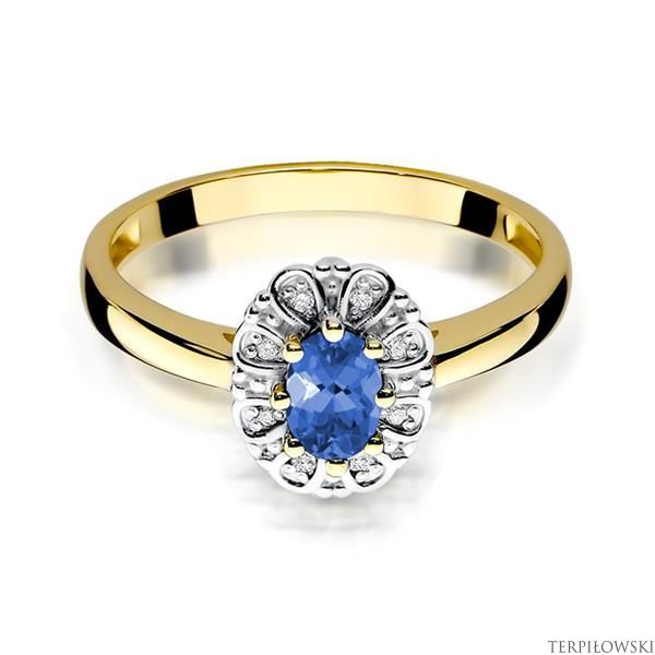 Pierścionek w żółtym złocie próby 585 model T-304 tanzanit 0,40ct i brylanty 