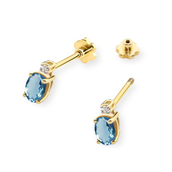 Kolczyki złote T-0001 próby 0,585 z brylantami i topazem london blue 2x0,50ct sztyft zakręcany