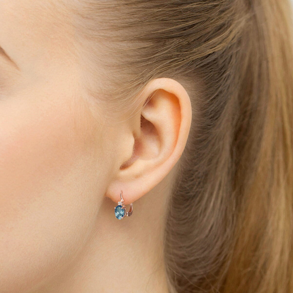 Kolczyki złote T-0011 próby 0,585 z brylantami i topazami London blue