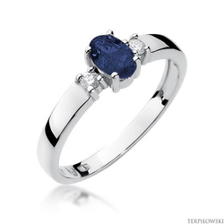 Pierścionek w białym złocie próby 585 model T-264 szafir 0,70ct i brylanty 0,08