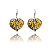 Kolczyki srebrne 925 z bursztynu liście