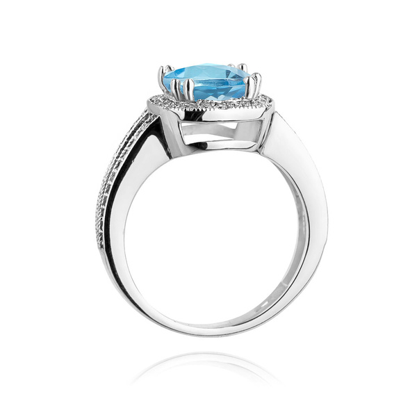 Pierścionek w białym złocie próby 585 model T-307 topaz 2,60ct i brylanty 0,41