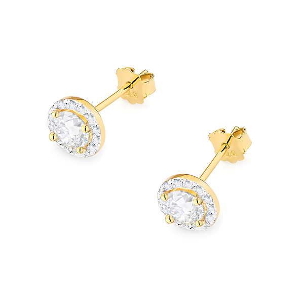 Kolczyki złote T-509 próby 0,585 z brylantami i białymi szafirami 2x0,60ct