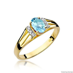 Pierścionek w żółtym złocie próby 585 model T-5 topaz 0,50ct i brylanty 0,05