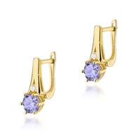 Kolczyki złote T-0572 próby 0,585 z brylantami i tanzanitem  2x0,50ct