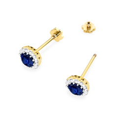 Kolczyki złote kwiaty sztyfty z szafirem 2 x 50ct próby 0,585 z brylantami to-510 sztyft zakręcany
