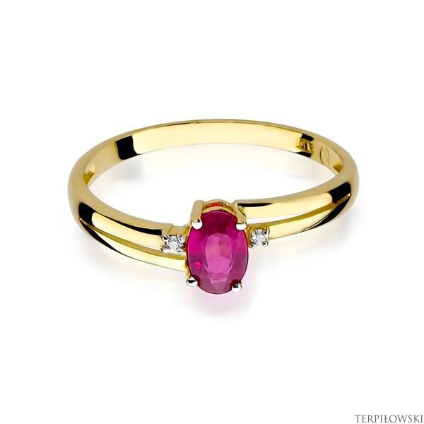 Pierścionek w żółtym złocie próby 585 model T-68 rubin 0,60ct i brylanty