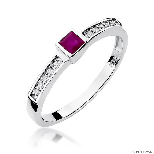 Pierścionek w białym złocie próby 585 model T-327 rubin 0,20ct i brylanty 0,09