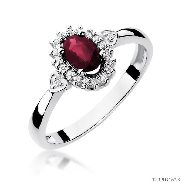 Pierścionek w białym złocie próby 585 model T-312 rubin 0,60ct i brylanty 0,10