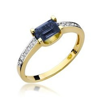 Pierścionek w żółtym złocie próby 585 model T-105 szafir 0,60ct i brylanty 0,03