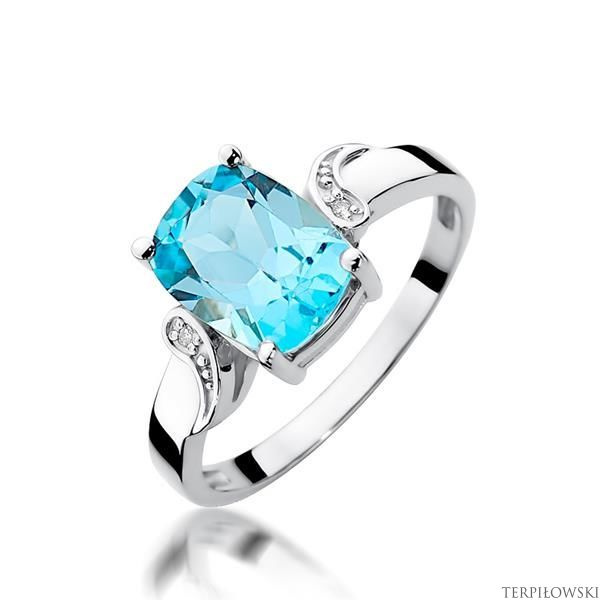 Pierścionek w białym złocie próby 585 model T-400 topaz 2,40ct i brylanty 0,01