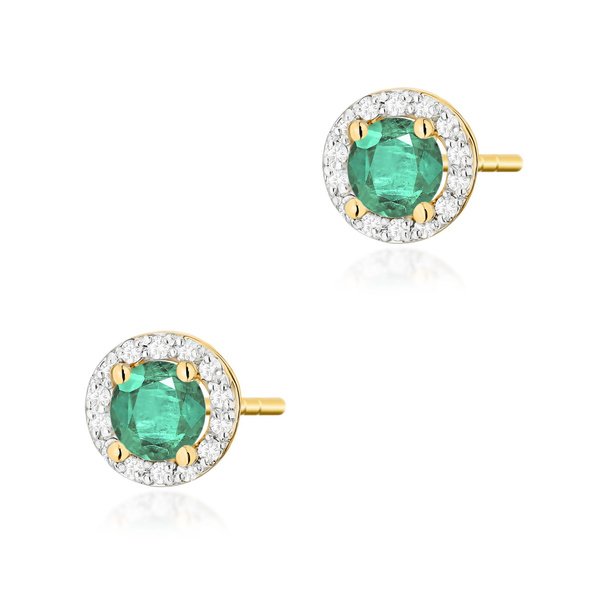 Kolczyki złote próby 0,585 T-0509 z brylantami i szmaragdami 0,50 ct