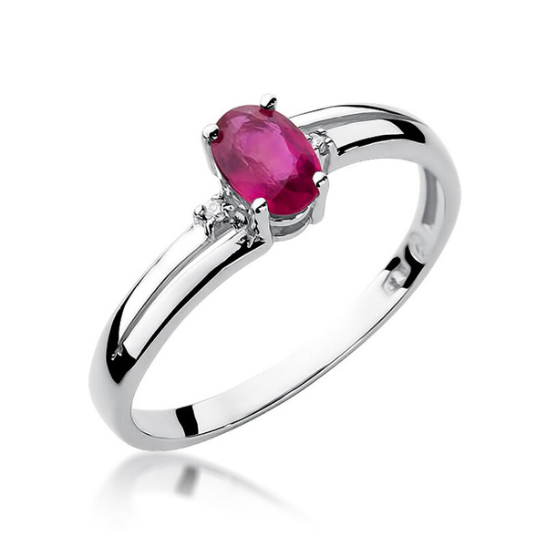 Pierścionek w białym złocie próby 585 model T-68 rubin 0,60ct i brylanty 0,03