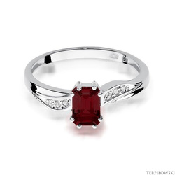 Pierścionek w białym złocie próby 585 model T-94 granat 0,70ct i brylanty 0,03