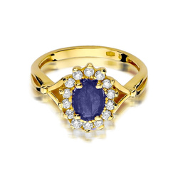 Pierścionek w żółtym złocie próby 585 model T-182 szafir 0,90ct i brylanty