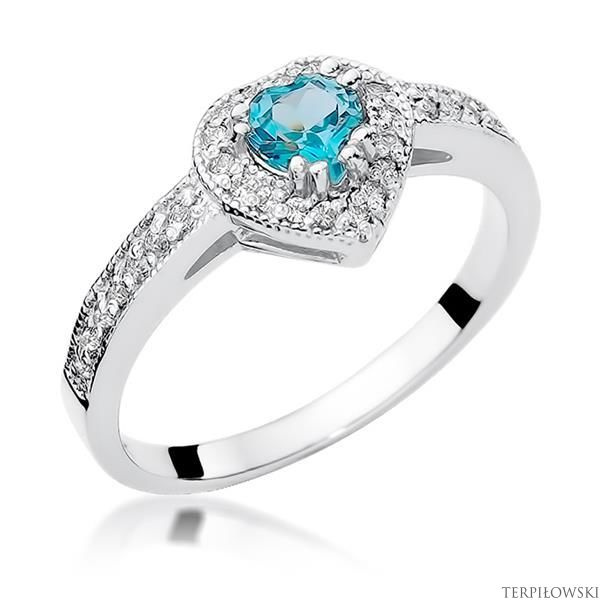 Pierścionek w białym złocie próby 585 model T-46 topaz 0,50ct i brylanty 0,21