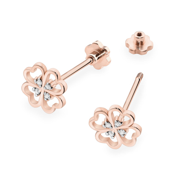 Kolczyki złote próby 0,585 k 0049 z brylantami  0,04ct sztyft zakręcany