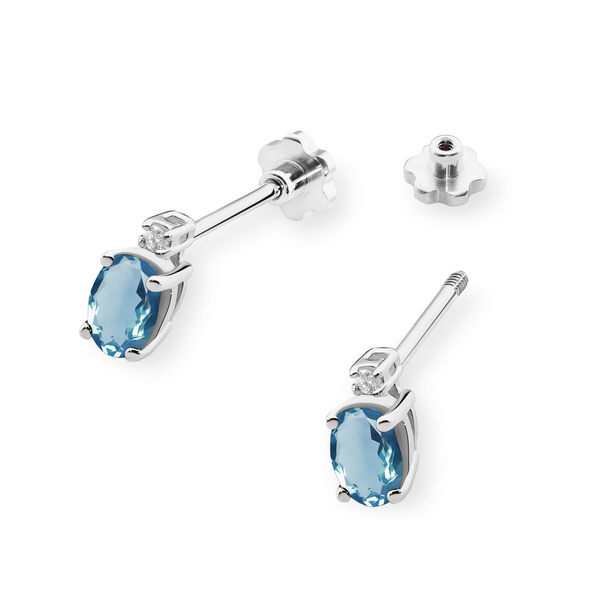 Kolczyki złote T-0001 próby 0,585 z brylantami i topazem london blue 2x0,50ct sztyft zakręcany