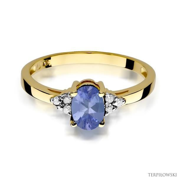 Pierścionek w żółtym złocie próby 585 model T-308 tanzanit 0,70ct i brylanty