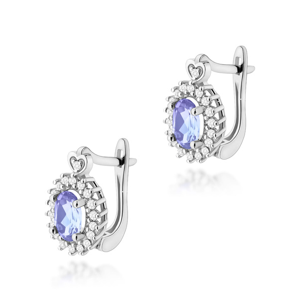 Kolczyki złote T-312 próby 0,585 z brylantami i tanzanitami 2x0,40ct
