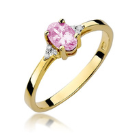 Pierścionek z żółtego złota próby 0,585 z różowym topazem i brylantami t-301