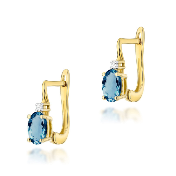 Kolczyki złote T-0011 próby 0,585 z brylantami i topazami London blue