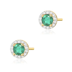 Kolczyki złote próby 0,585 T-0509 z brylantami i szmaragdami 0,50 ct