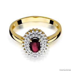 Pierścionek w żółtym złocie próby 585 model T-303 rubin 0,60ct i brylanty