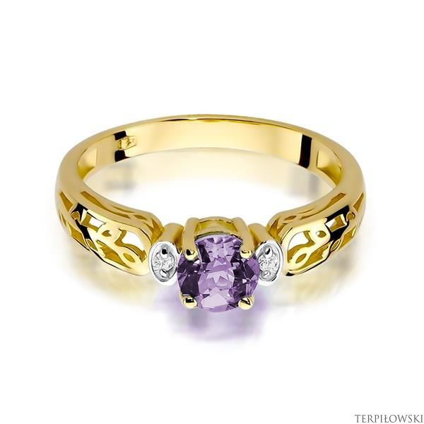 Pierścionek w żółtym złocie próby 585 model T-14 ametyst 0,50ct i brylanty 0,02