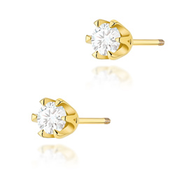 Kolczyki złote klasyczne punkciki sztyfty zakręcane próby 0,585 z brylantami to-220 2x 0,30ct
