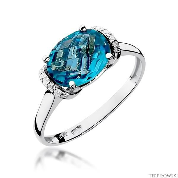 Pierścionek w białym złocie próby 585 model T-148 topaz 1,70ct i brylanty 0,04