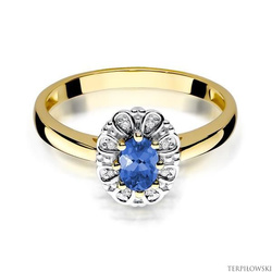 Pierścionek w żółtym złocie próby 585 model T-304 tanzanit 0,40ct i brylanty 