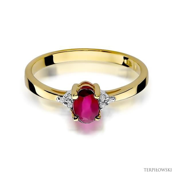 Pierścionek w żółtym złocie próby 585 model T-301 rubin 0,60ct i brylanty