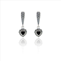 Kolczyki srebrne 925 markazytami i onyksem