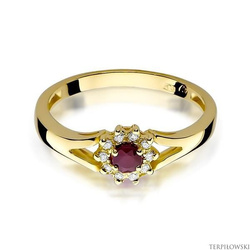 Pierścionek w żółtym złocie próby 585 model T-185 rubin 0,15ct i brylanty